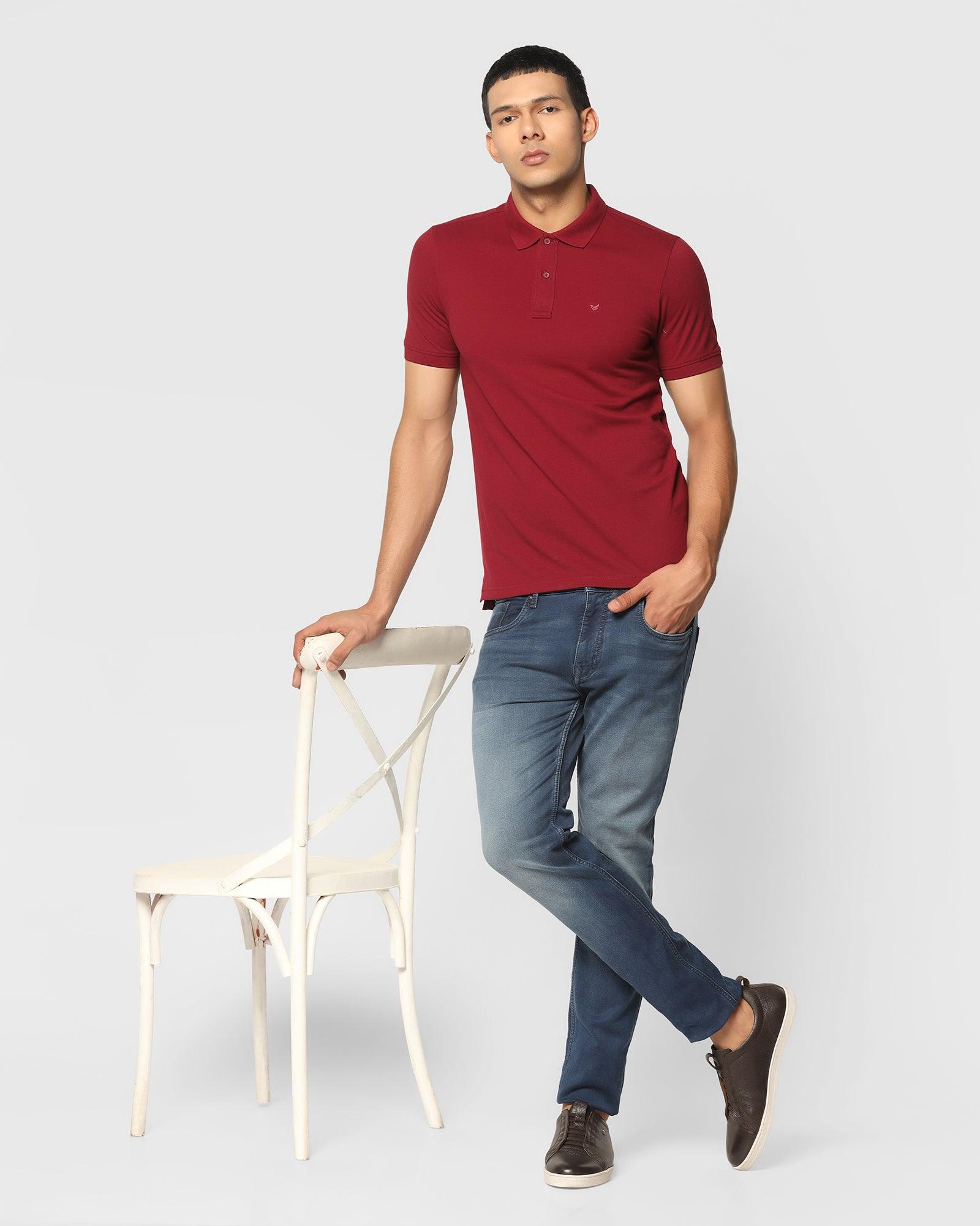 Solid Polo T Shirt In Wine (Bright) - Blackberrys