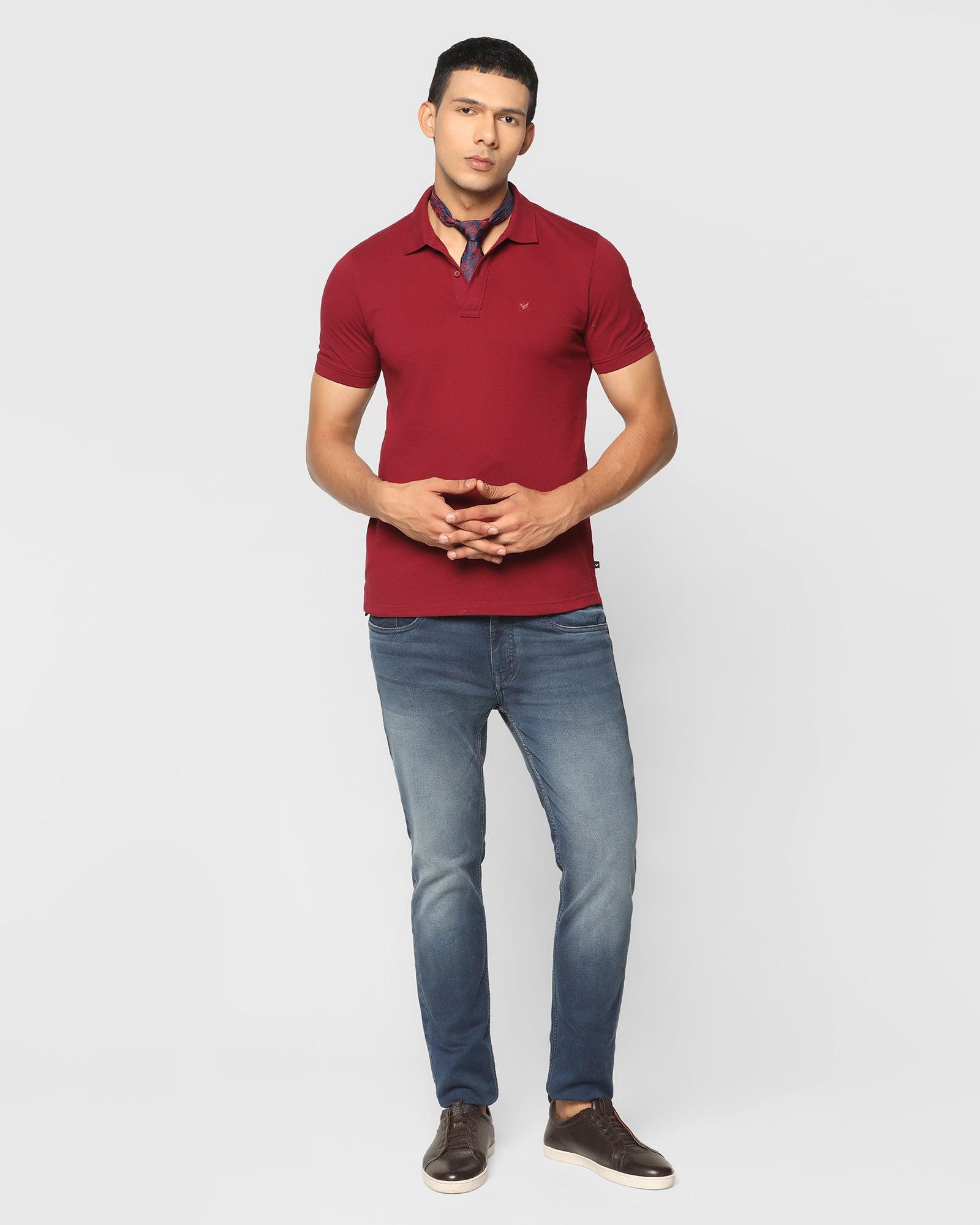 Solid Polo T Shirt In Wine (Bright) - Blackberrys