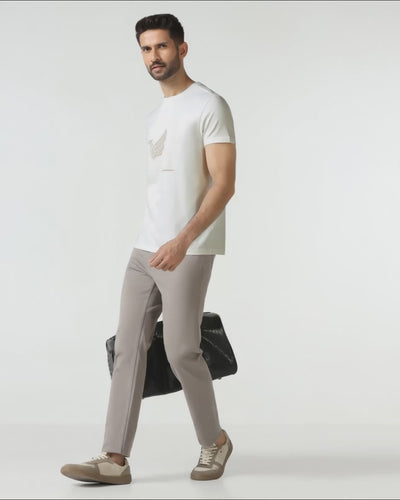 White Crew Neck Solid T-Shirt - Fly Video