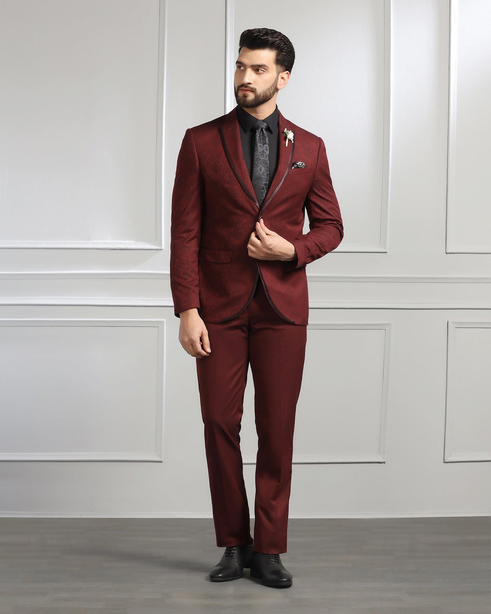 Two Piece Wine Printed Formal Suit - Stagecoachex