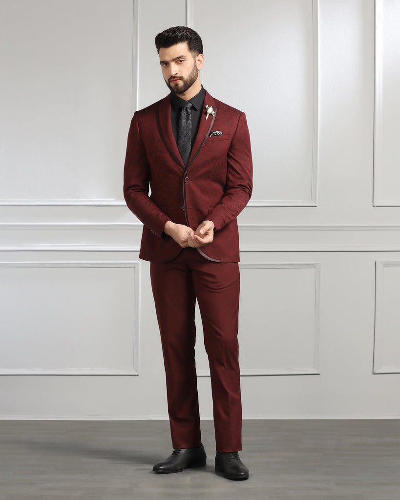 Two Piece Wine Printed Formal Suit - Stagecoachex