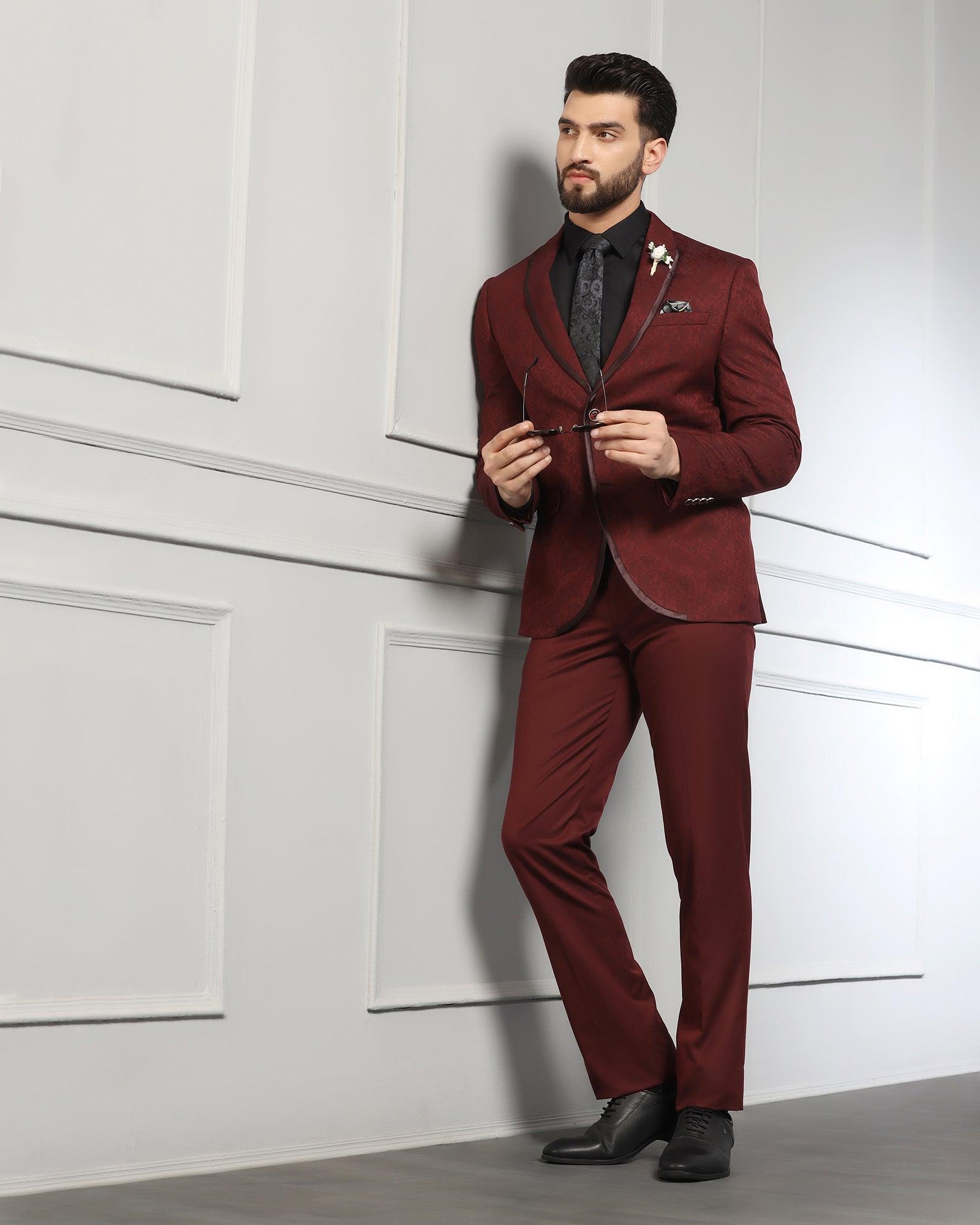 Two Piece Wine Printed Formal Suit - Stagecoachex