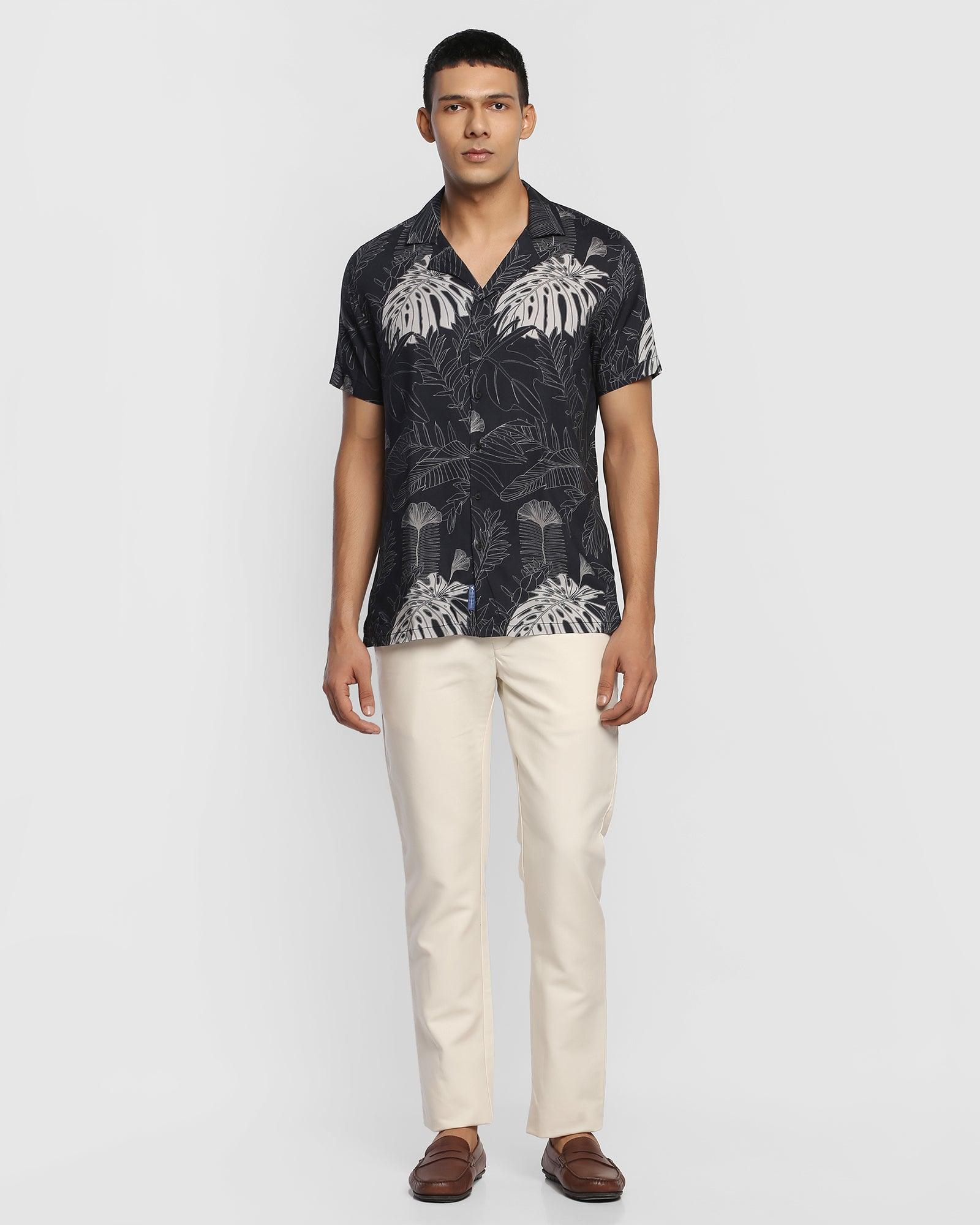 Black Carnation Printed Pure Cotton Half Sleeves Shirt For Men – Okhaistore