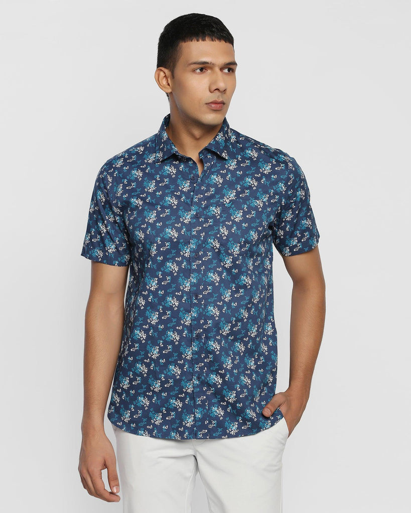 Formal Half Sleeve Blue Printed Shirt - Clady