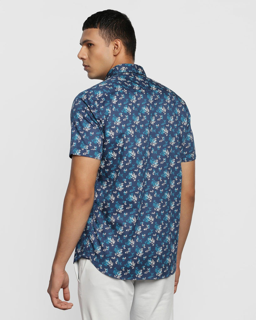 Formal Half Sleeve Blue Printed Shirt - Clady