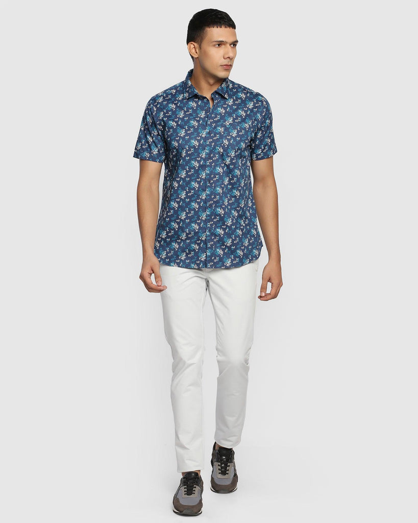 Formal Half Sleeve Blue Printed Shirt - Clady