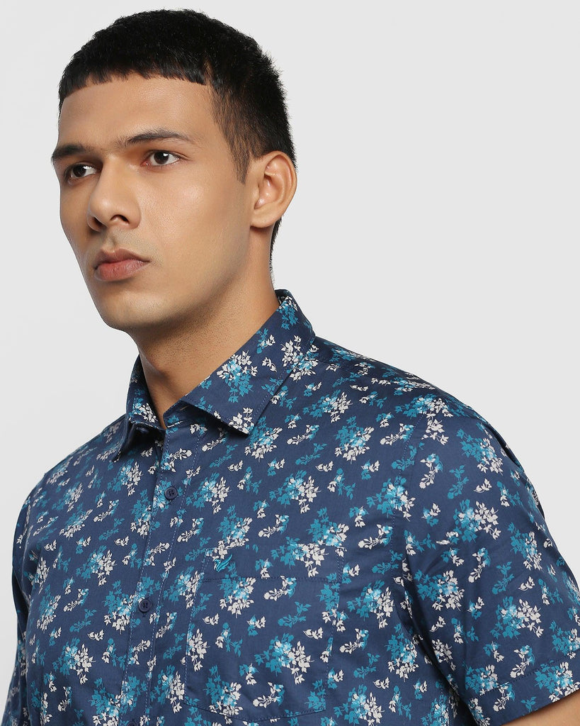 Formal Half Sleeve Blue Printed Shirt - Clady