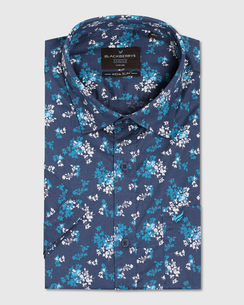 Formal Half Sleeve Blue Printed Shirt - Clady