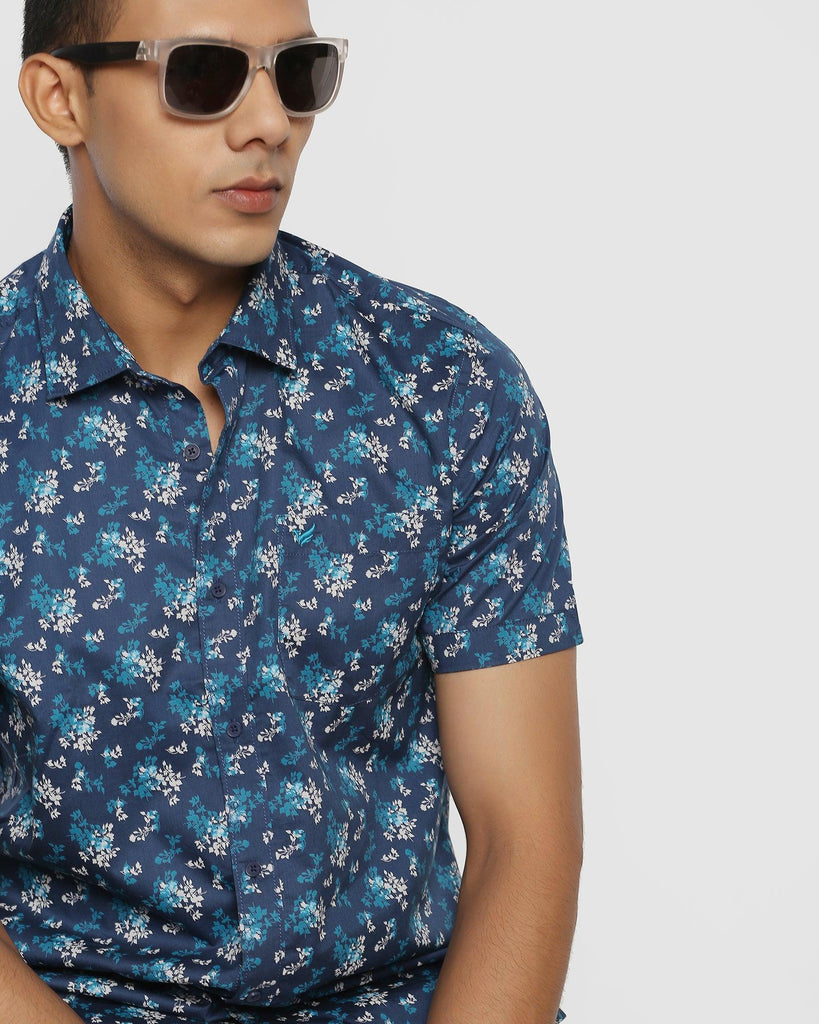 Formal Half Sleeve Blue Printed Shirt - Clady