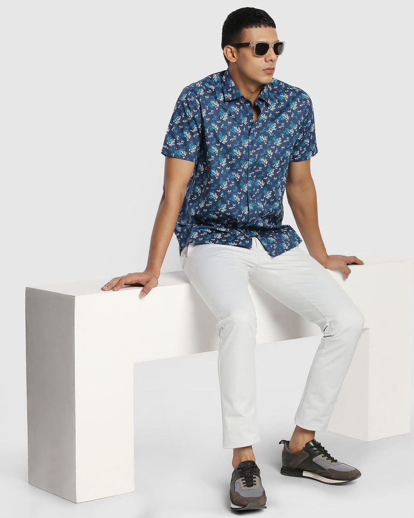 Formal Half Sleeve Blue Printed Shirt - Clady