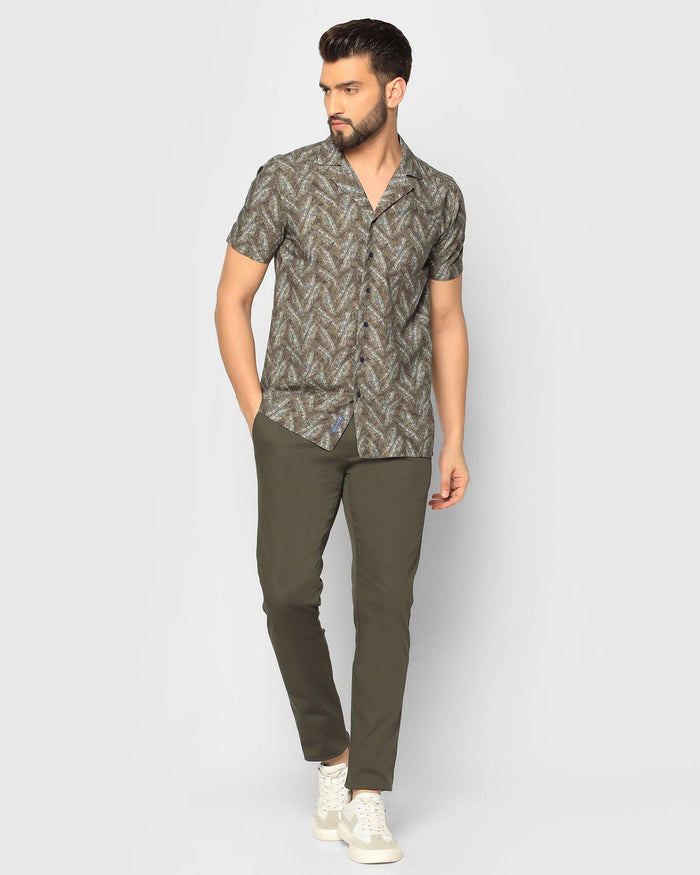 Formal Half Sleeve Olive Printed Shirt - Mia