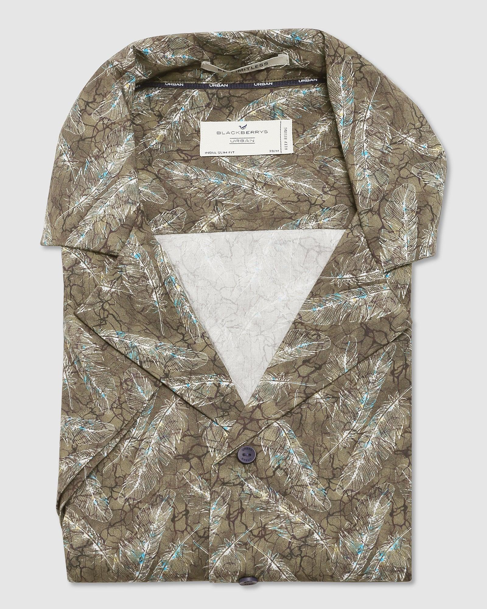 Formal Half Sleeve Olive Printed Shirt - Mia