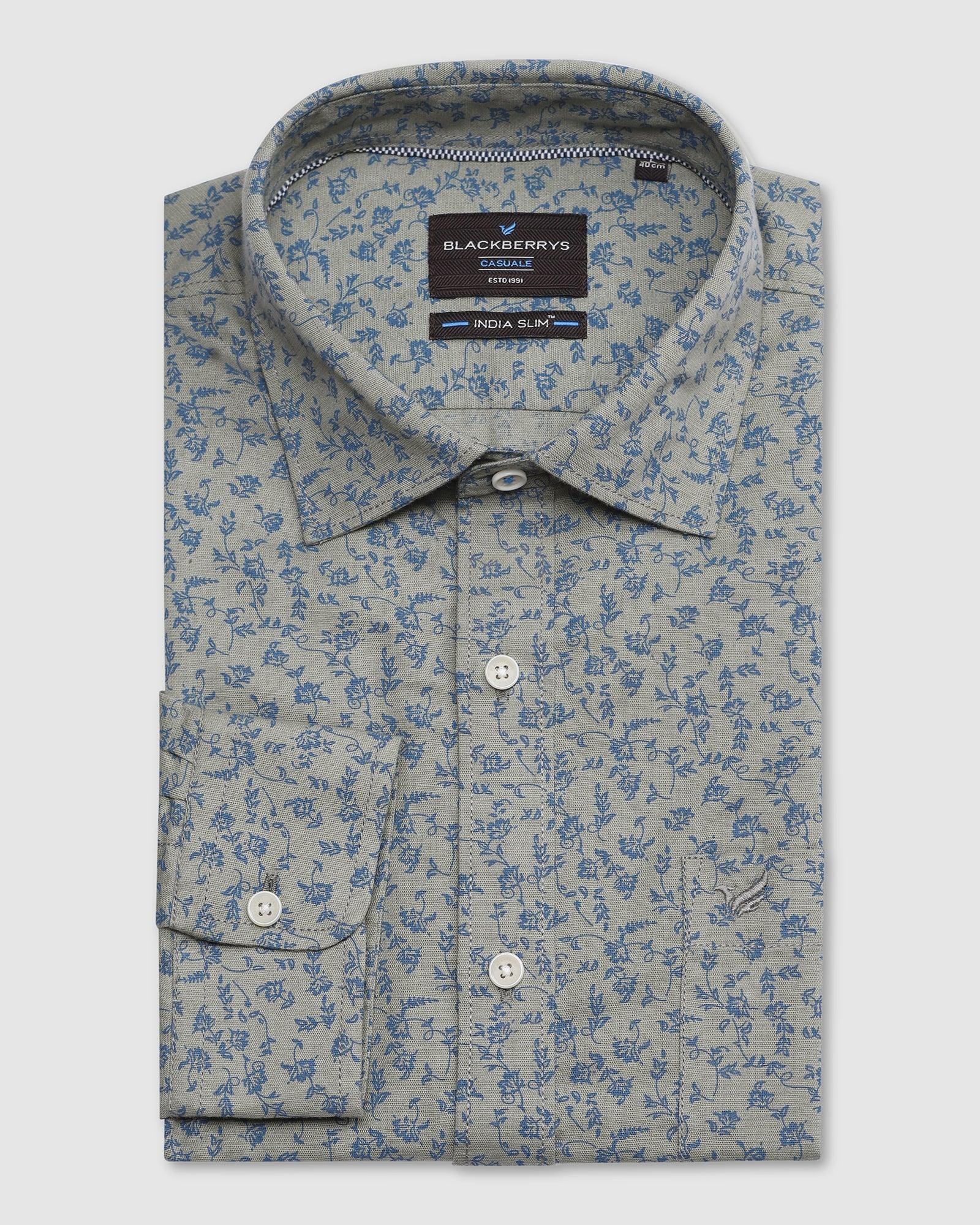 Linen Casual Olive Printed Shirt - Peter