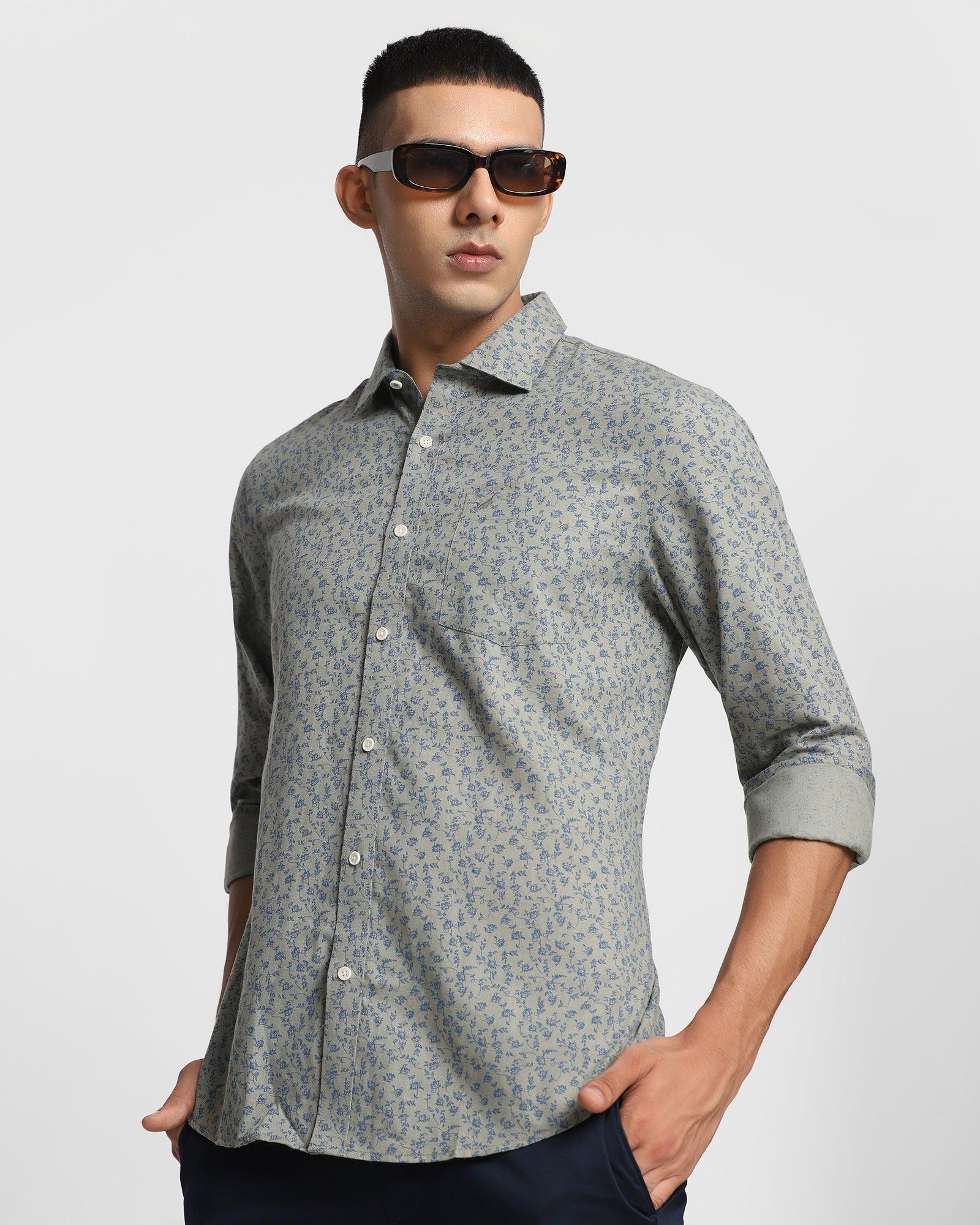 Linen Casual Olive Printed Shirt - Peter