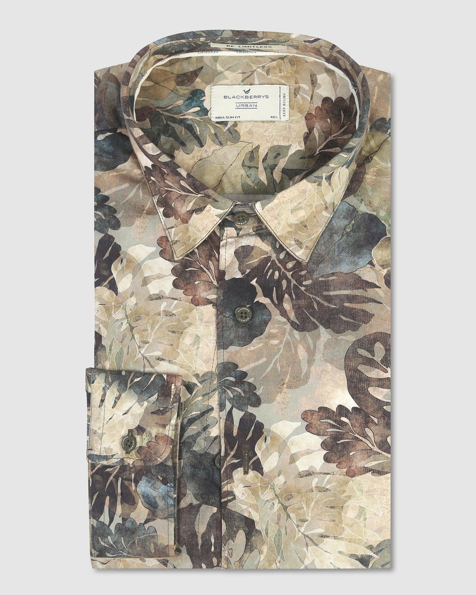Casual Beige Printed Shirt - Moss