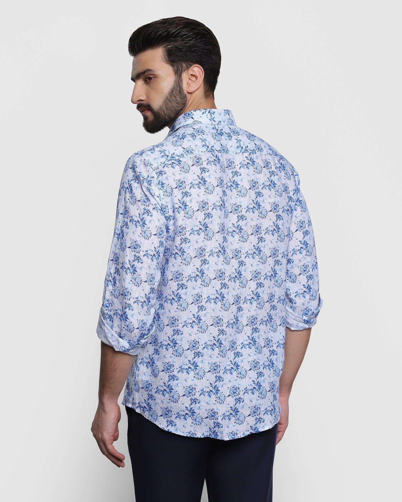 Linen Casual Blue Printed Shirt - Fuji
