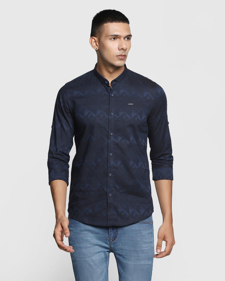 Casual Navy Printed Shirt - Hino