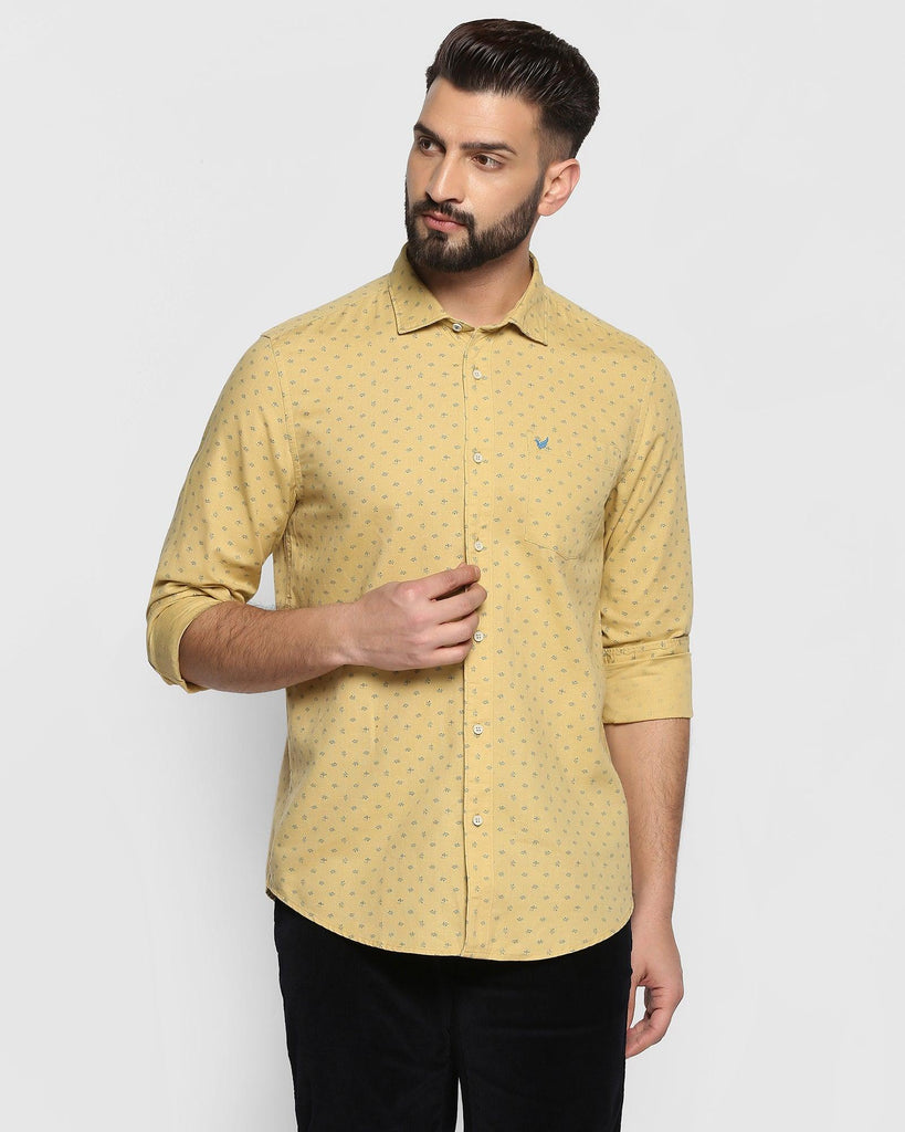 Linen Casual Ochre Printed Shirt - Uni