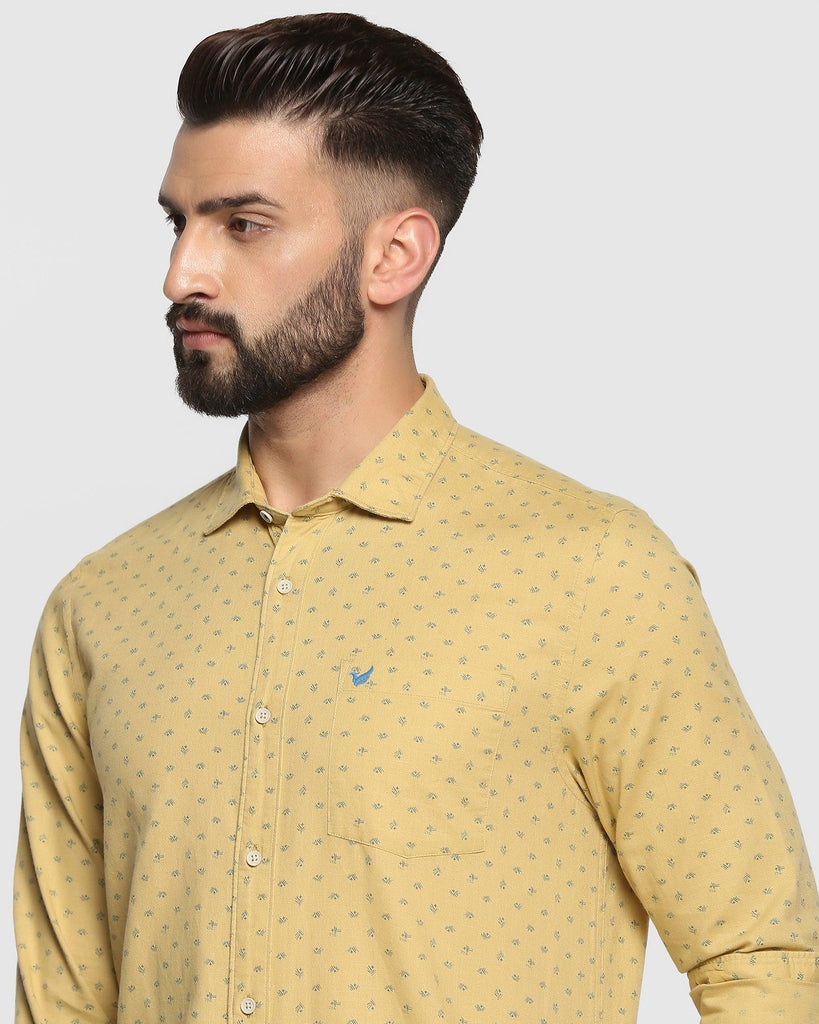 Linen Casual Ochre Printed Shirt - Uni