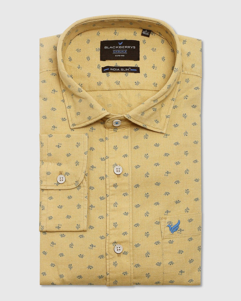 Linen Casual Ochre Printed Shirt - Uni