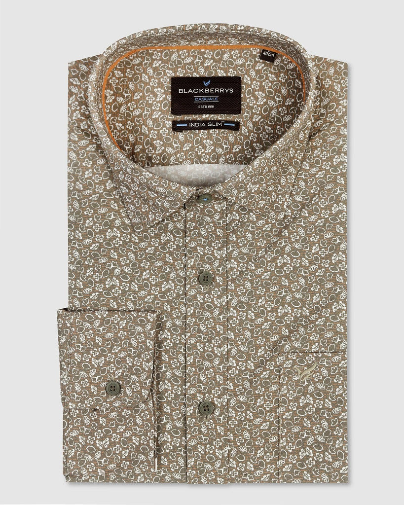 Casual Olive Printed Shirt - Dunzo