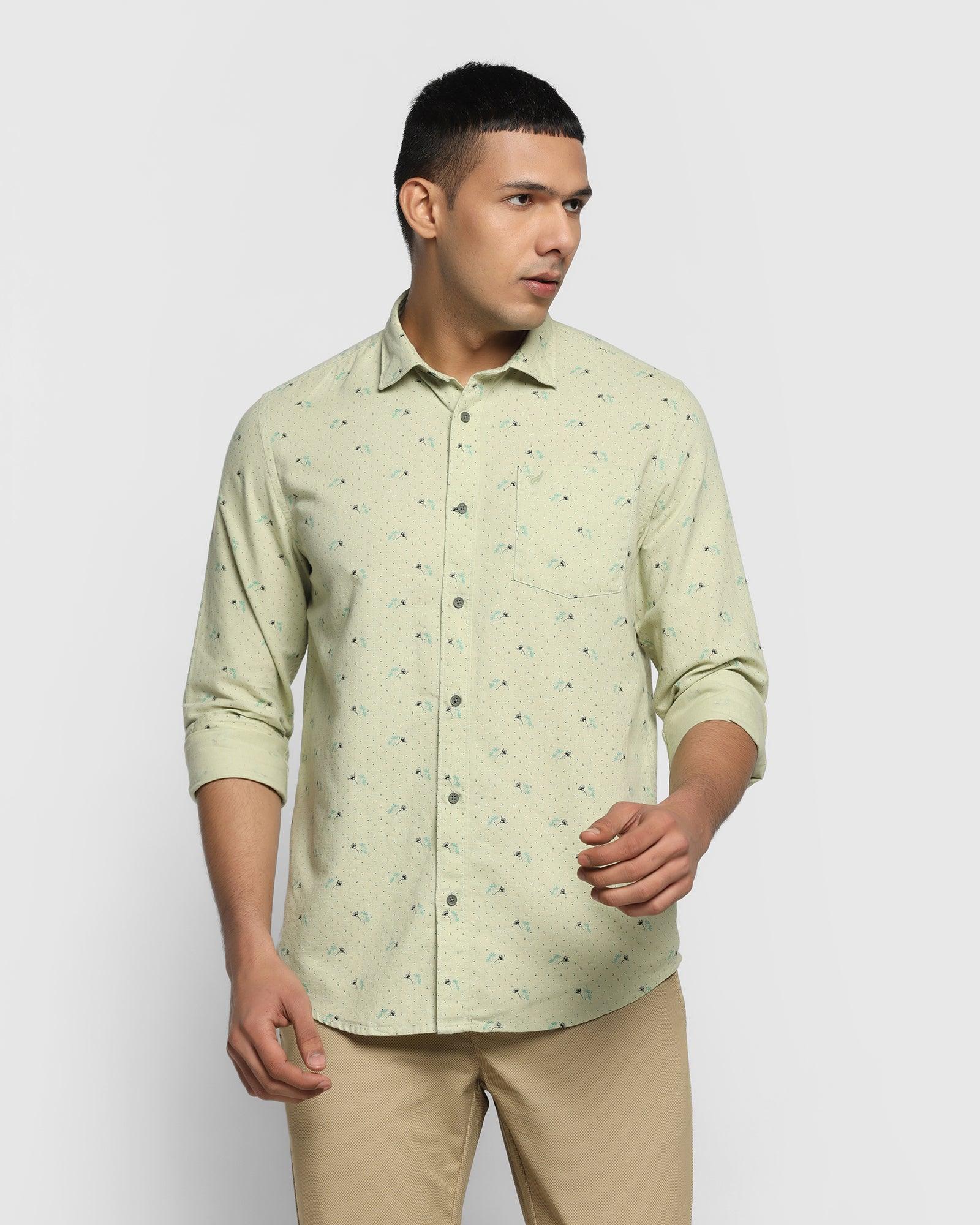 Linen Casual Olive Printed Shirt - Feng