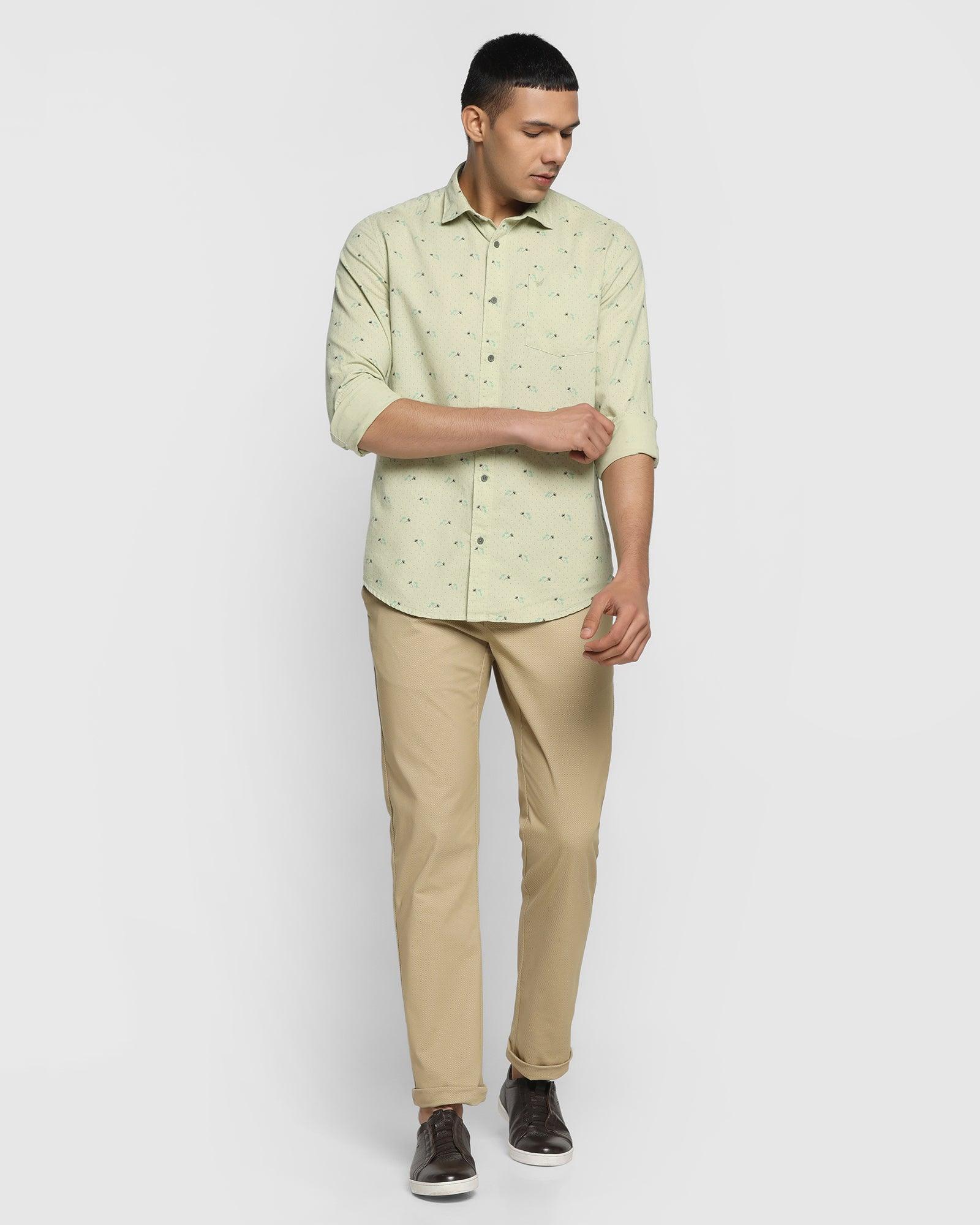 Linen Casual Olive Printed Shirt - Feng