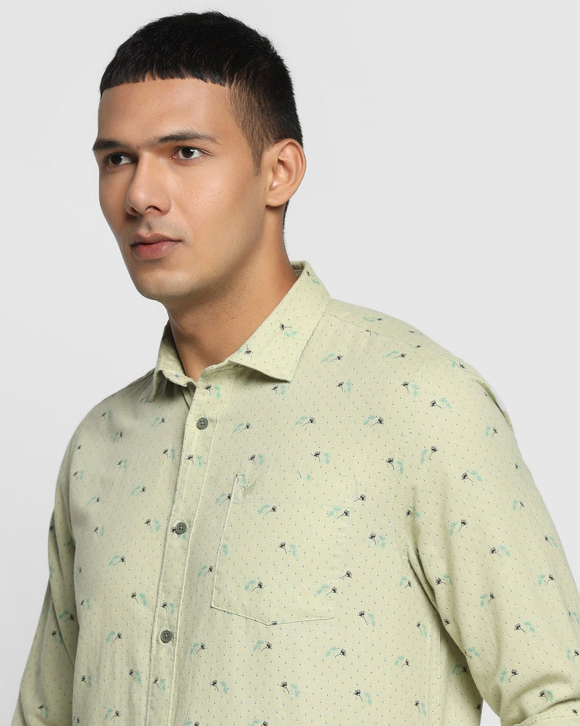 Linen Casual Olive Printed Shirt - Feng