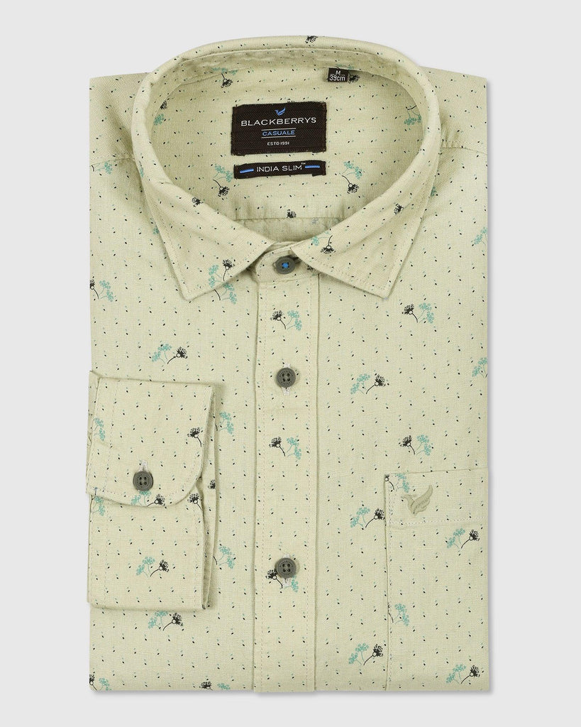 Linen Casual Olive Printed Shirt - Feng