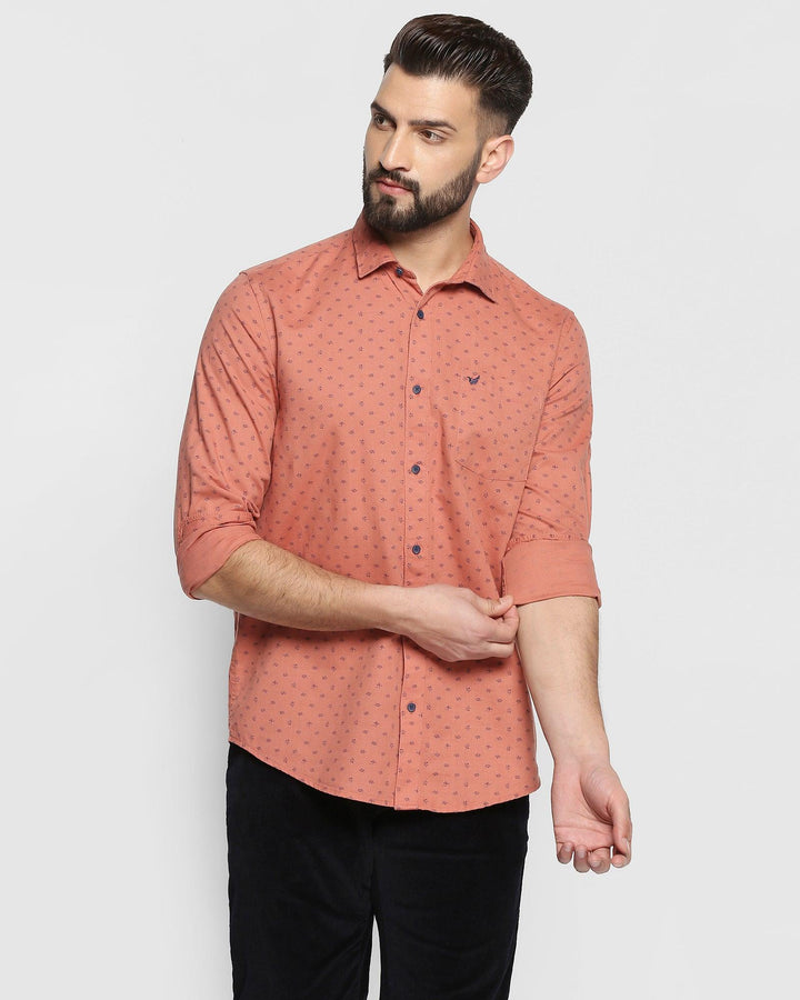 Linen Casual Rust Printed Shirt - Uni