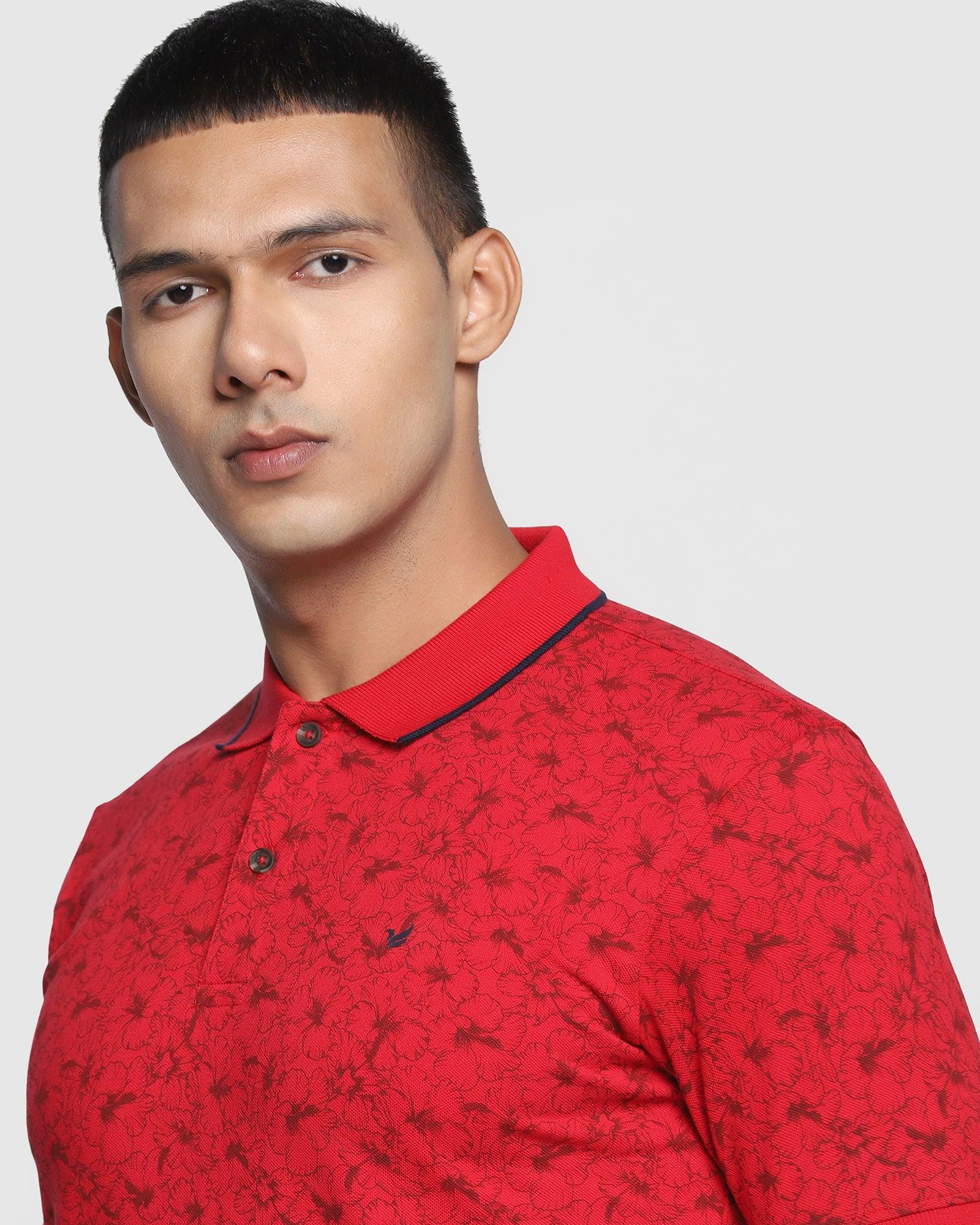 Polo Red Printed T Shirt - Hibiscus