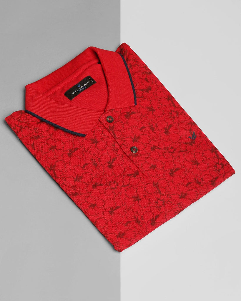 Polo Red Printed T-Shirt - Hibiscus