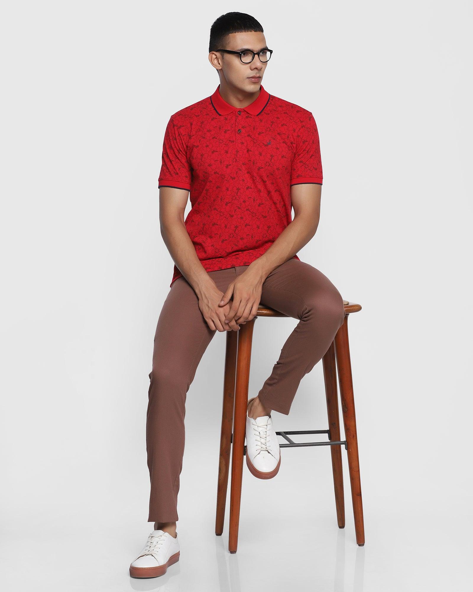 Polo Red Printed T Shirt - Hibiscus