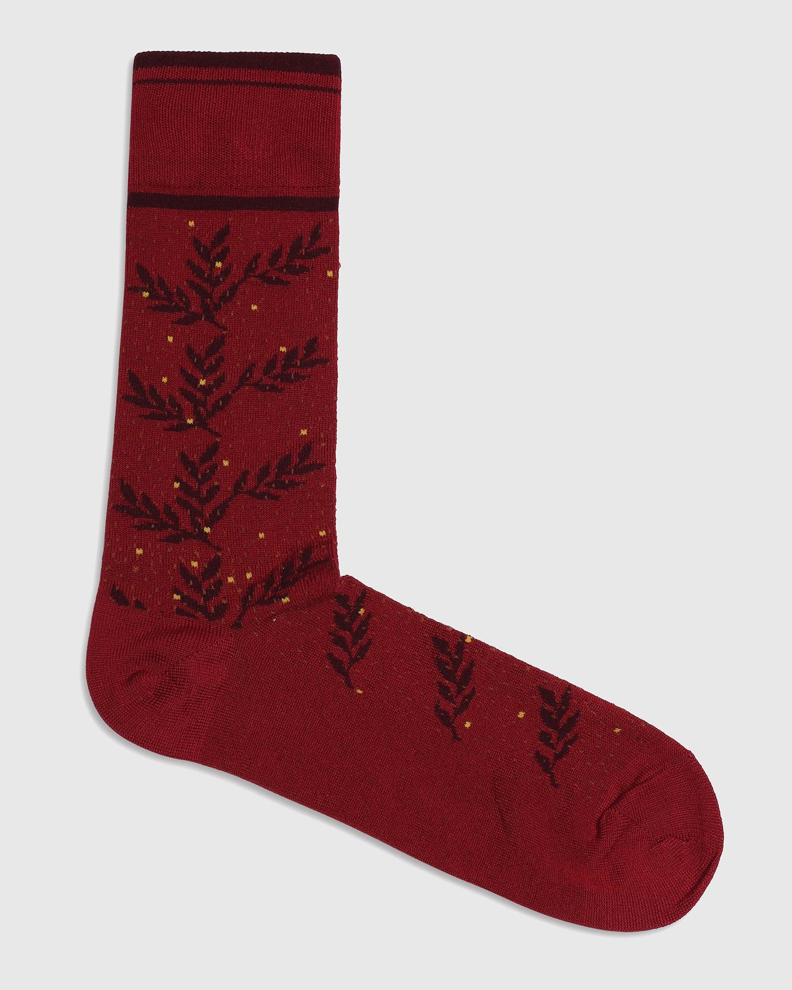 Cotton Alizarin Red Printed Socks - Qusay