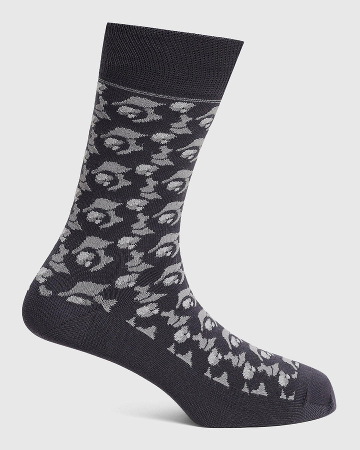 Cotton Ash Grey Printed Socks - Quitman