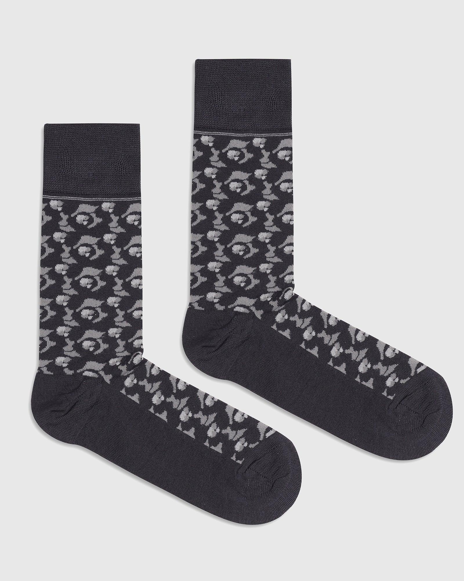 Cotton Ash Grey Printed Socks - Quitman