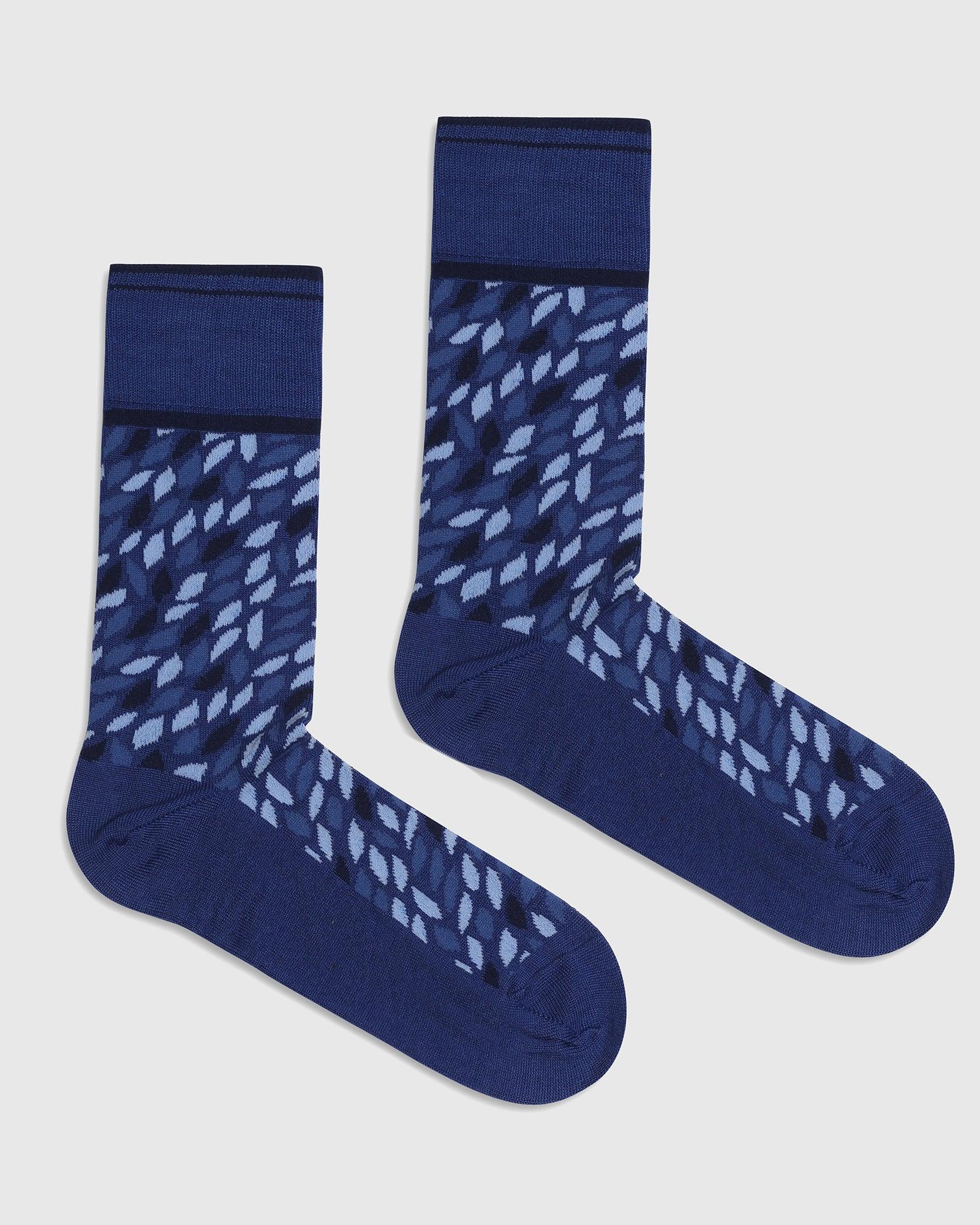 Cotton Blue Printed Socks - Qais