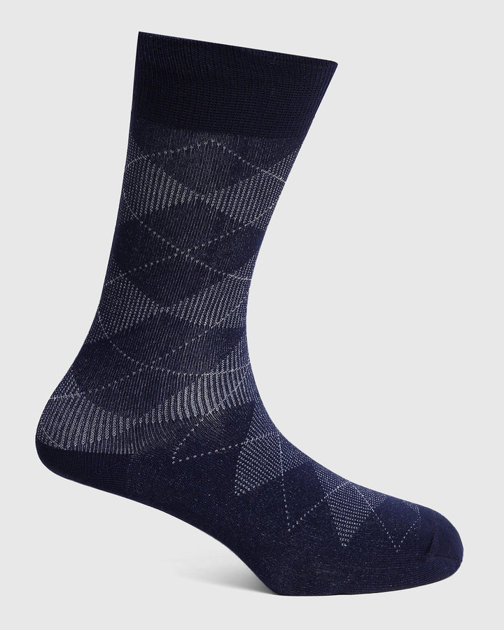 Cotton Navy Printed Socks - Quote