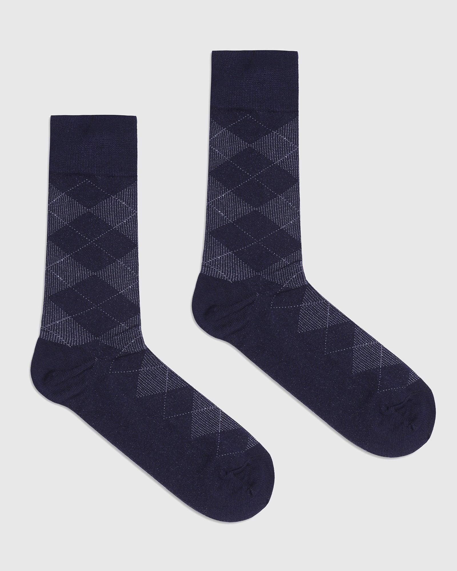 Cotton Navy Printed Socks - Quote