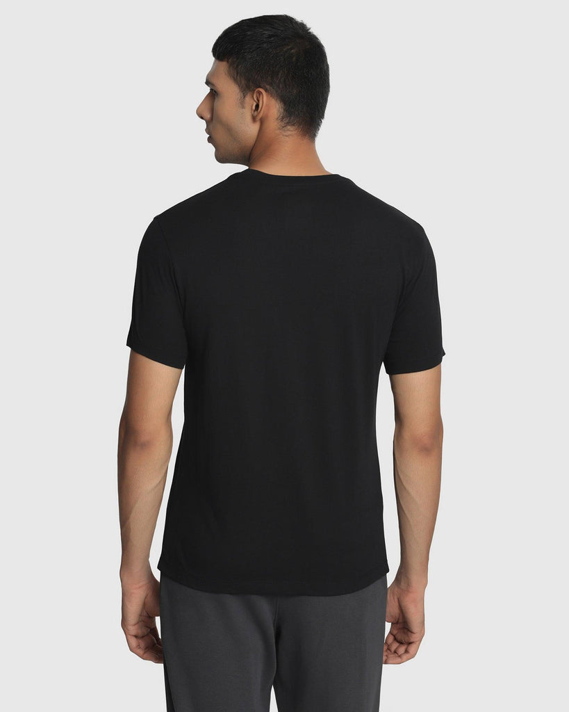 Crew Neck Jet Black Printed T-Shirt - Shine