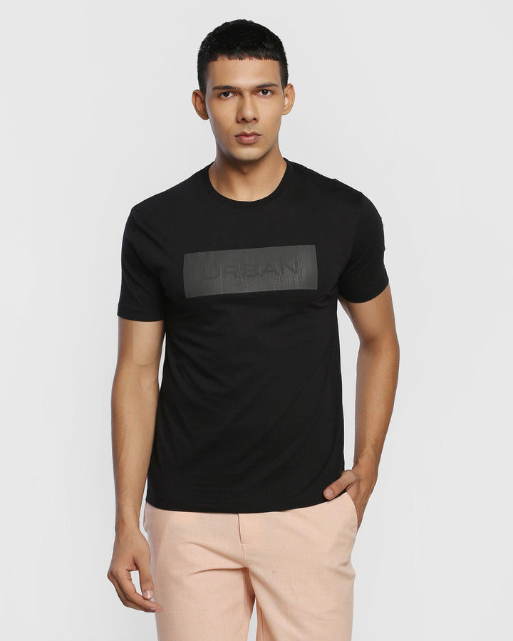 Crew Neck Black Printed T-Shirt - Tap