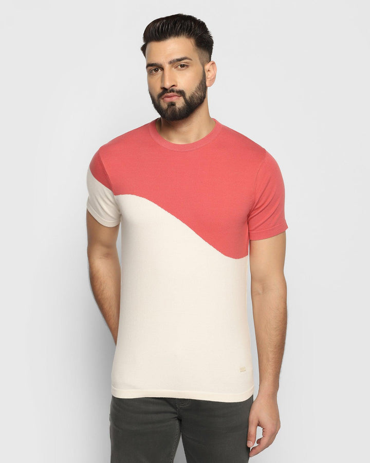 Crew Neck Dusty Pink Printed T-Shirt - Genny