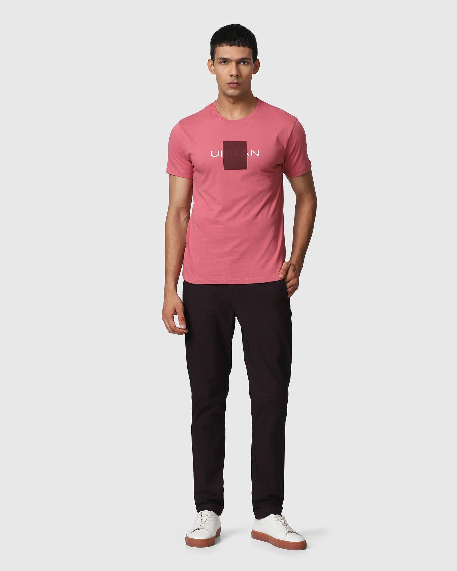 Crew Neck Dusty Pink Printed T Shirt - Milano