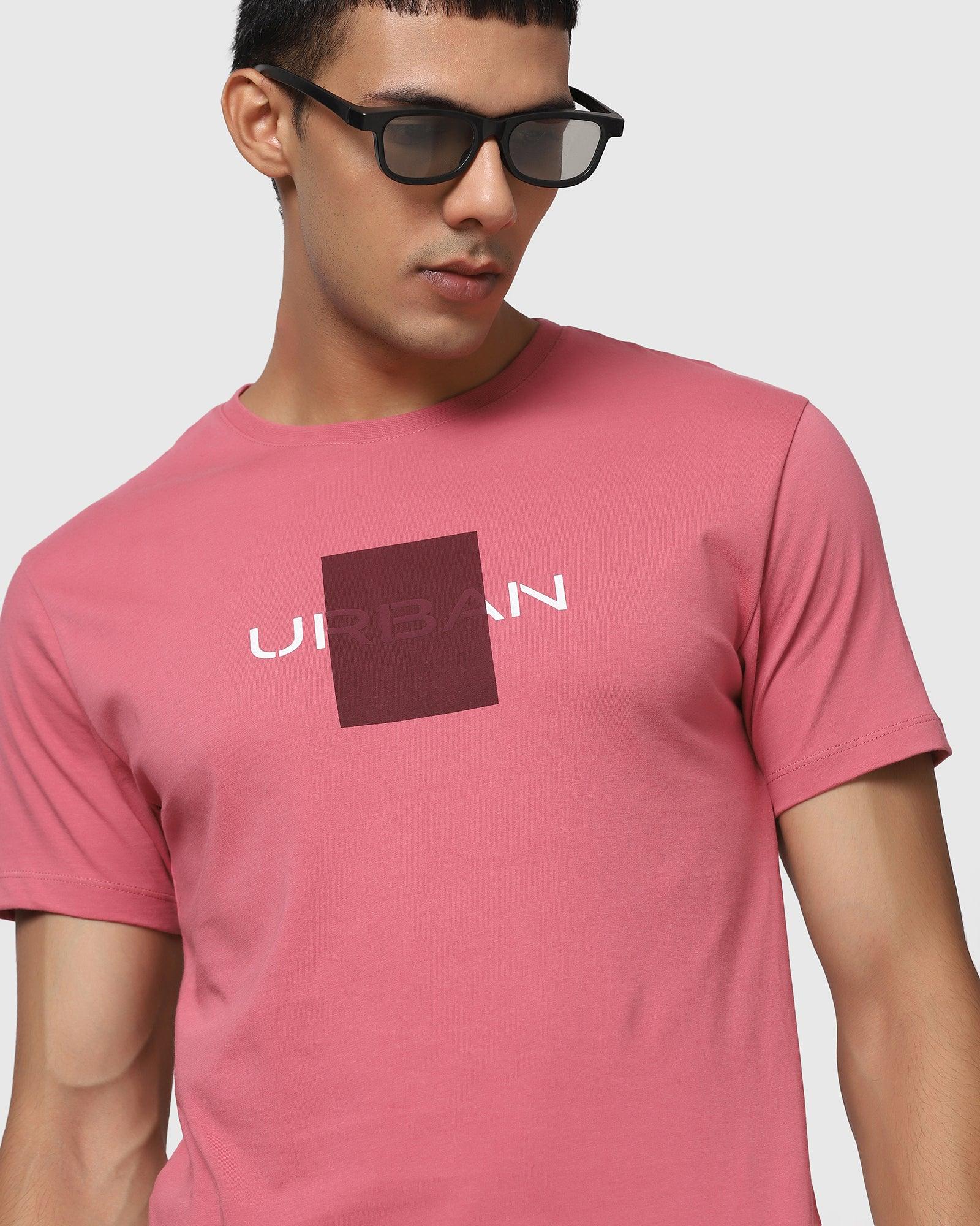 Crew Neck Dusty Pink Printed T Shirt - Milano