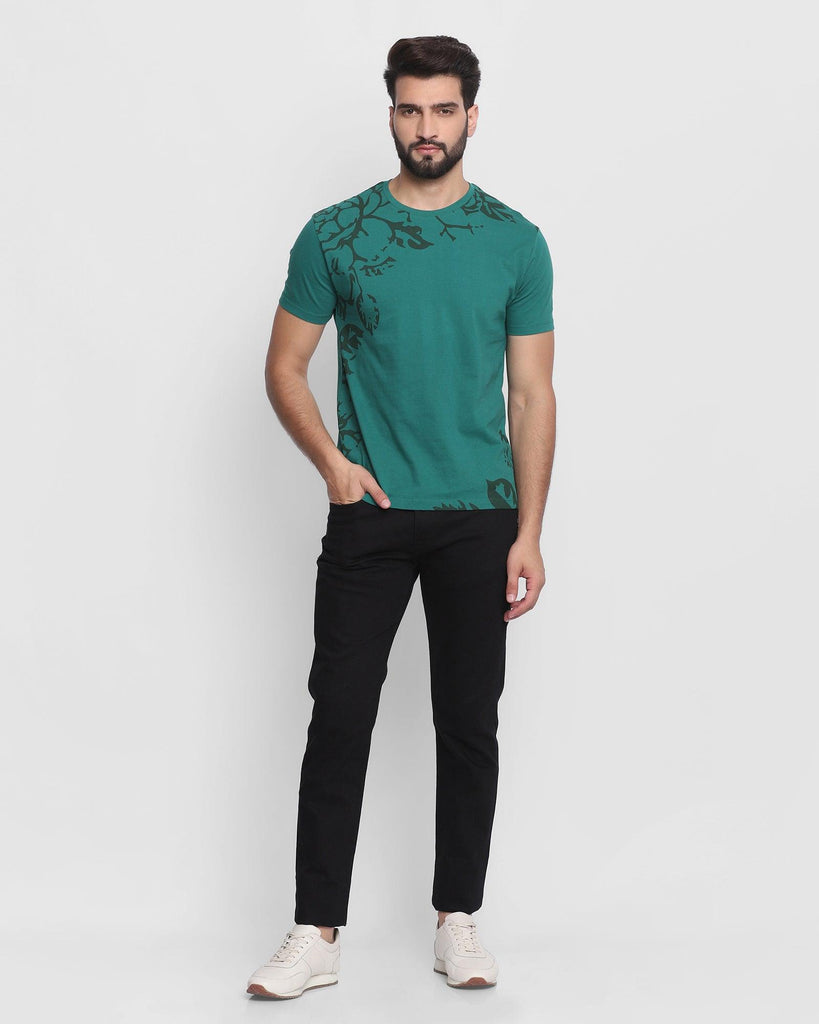 Crew Neck Forest Green Printed T-Shirt - Adeane