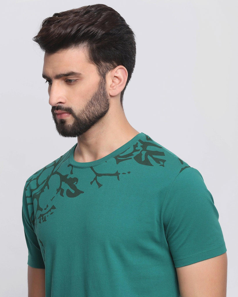 Crew Neck Forest Green Printed T-Shirt - Adeane