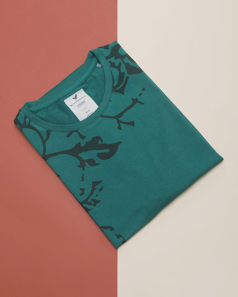 Crew Neck Forest Green Printed T-Shirt - Adeane