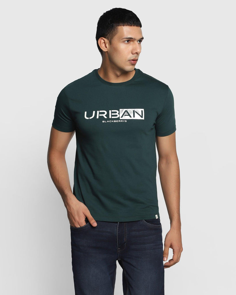 Crew Neck Forest Green Printed T-Shirt - Calvin