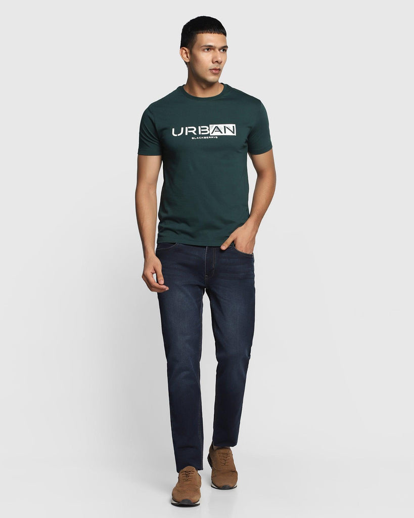 Crew Neck Forest Green Printed T-Shirt - Calvin