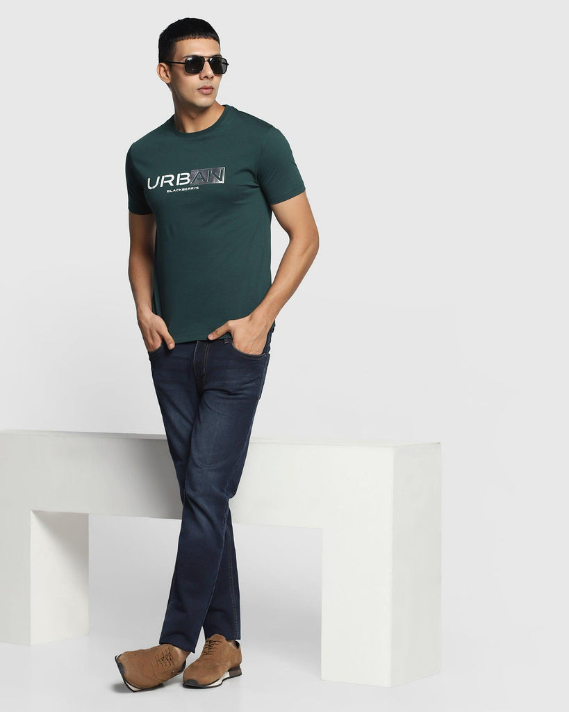 Crew Neck Forest Green Printed T-Shirt - Calvin